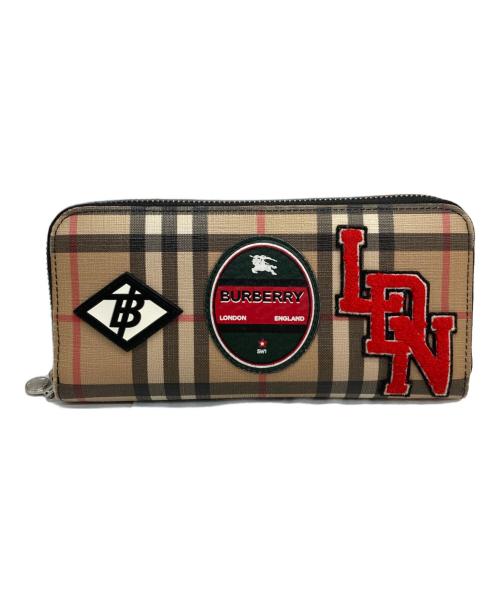BURBERRY LONDON ENGLAND（バーバリー ロンドン イングランド）BURBERRY LONDON ENGLAND (バーバリー ロンドン イングランド) ノバチェックアップリケラウンドジップウォレット ブラウンの古着・服飾アイテム