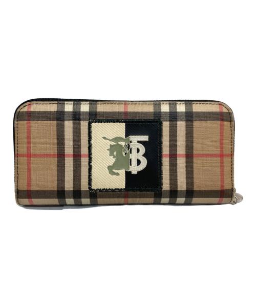 BURBERRY LONDON ENGLAND（バーバリー ロンドン イングランド）BURBERRY LONDON ENGLAND (バーバリー ロンドン イングランド) ノバチェックアップリケラウンドジップウォレット ブラウンの古着・服飾アイテム