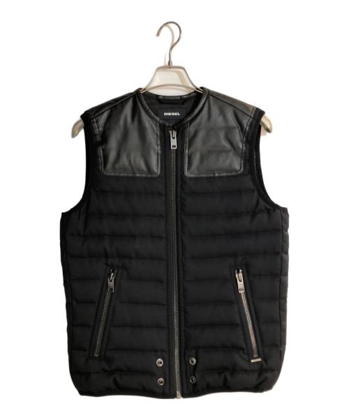 DIESEL（ディーゼル）DIESEL (ディーゼル) レザー切替ダウンベスト ブラック サイズ:XSの古着・服飾アイテム