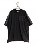MARK&LONAマークアンドロナ）の古着「グログラン風テープ オーバーサイズ モックネック Tシャツ」｜ブラック