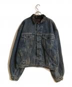 LEVI'Sリーバイス）の古着「ブランケットライニング襟レザーデニムジャケット」｜インディゴ