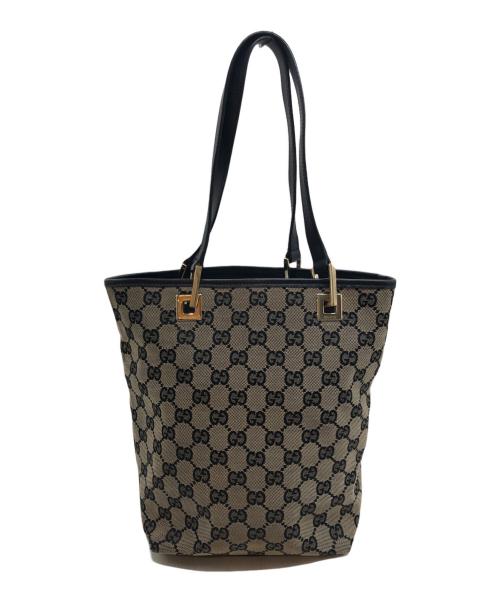 GUCCI（グッチ）GUCCI (グッチ) トートバッグ ネイビー×ベージュの古着・服飾アイテム