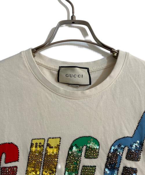 GUCCI（グッチ）GUCCI (グッチ) BRADE PRINT スパンコールカットソー ベージュ サイズ:Mの古着・服飾アイテム