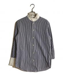 CELINE（セリーヌ）の古着「スタンドカラーストライプシャツ」｜ブルー