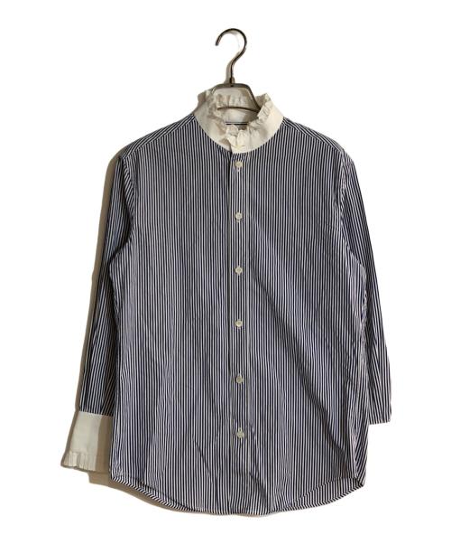 CELINE（セリーヌ）CELINE (セリーヌ) スタンドカラーストライプシャツ ブルー サイズ:36の古着・服飾アイテム