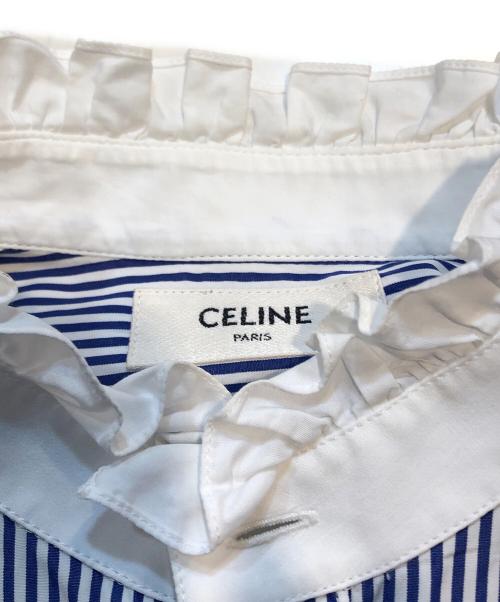 CELINE（セリーヌ）CELINE (セリーヌ) スタンドカラーストライプシャツ ブルー サイズ:36の古着・服飾アイテム