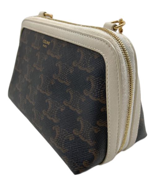 CELINE（セリーヌ）CELINE (セリーヌ) トリオンフPVCチェーンショルダーポーチ アイボリー×ブラックの古着・服飾アイテム