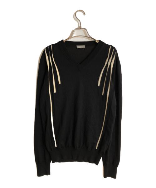 DIOR HOMME（ディオール オム）Dior Homme (ディオール オム) Vネックストライプニット ブラック サイズ:Ｍの古着・服飾アイテム
