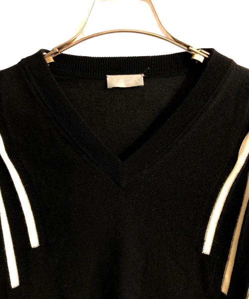 DIOR HOMME（ディオール オム）Dior Homme (ディオール オム) Vネックストライプニット ブラック サイズ:Ｍの古着・服飾アイテム