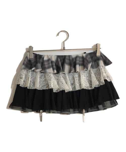 THEREDTHREAD（ザレッドスレッド）theredthread (ザレッドスレッド) S half mini skirt bug check/ハーフミニスカートバグチェック ブラック サイズ:Sの古着・服飾アイテム