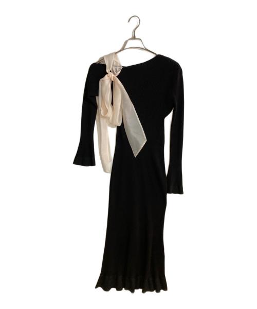 Snidel（スナイデル）Snidel (スナイデル) ショルダーリボンアシンメニットワンピ ブラック サイズ:FREE 未使用品の古着・服飾アイテム