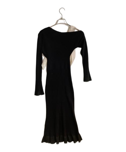 Snidel（スナイデル）Snidel (スナイデル) ショルダーリボンアシンメニットワンピ ブラック サイズ:FREE 未使用品の古着・服飾アイテム