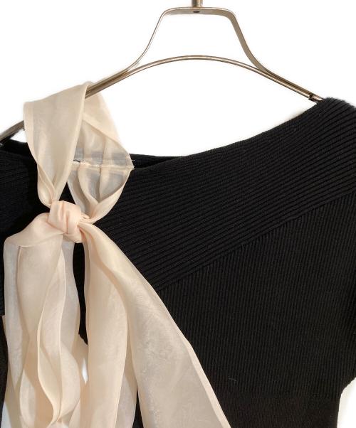 Snidel（スナイデル）Snidel (スナイデル) ショルダーリボンアシンメニットワンピ ブラック サイズ:FREE 未使用品の古着・服飾アイテム