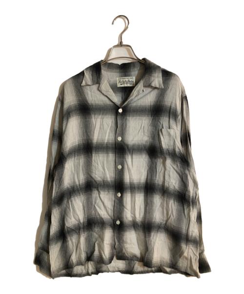 WACKO MARIA（ワコマリア）WACKO MARIA (ワコマリア) OMBRE CHECK OPEN COLLAR SHIRT L/S/オンブレチェックオープンカラーシャツ ブラック サイズ:Ｍの古着・服飾アイテム