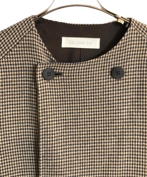 GALERIE VIE（ギャルリーヴィー）GALERIE VIE (ギャルリーヴィー) ダブルブレスト ノーカラーコート ブラウン サイズ:36の古着・服飾アイテム