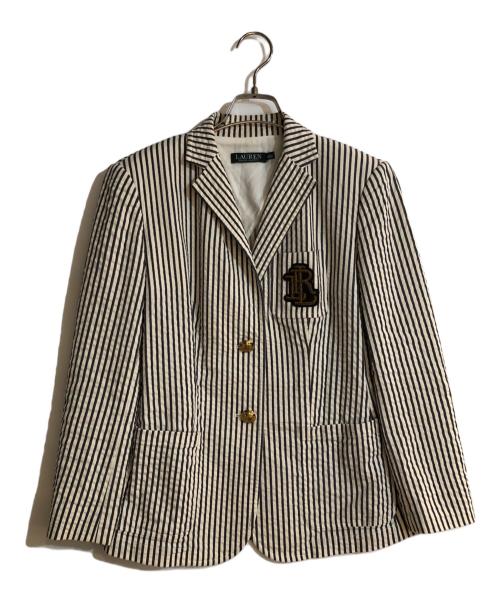 LAUREN RALPH LAUREN（ローレンラルフローレン）LAUREN RALPH LAUREN (ローレンラルフローレン) ストライプ柄金釦ブレザー ベージュの古着・服飾アイテム