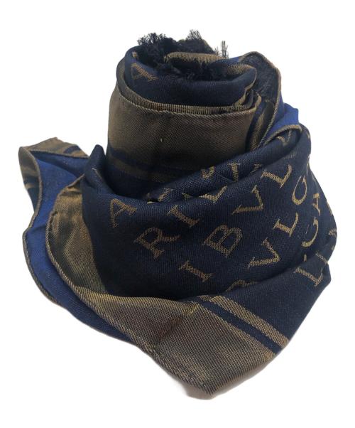 BVLGARI（ブルガリ）BVLGARI (ブルガリ) ウール混シルクロゴストール ネイビーの古着・服飾アイテム