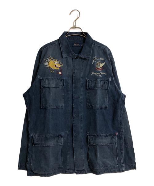 POLO RALPH LAUREN（ポロ・ラルフローレン）POLO RALPH LAUREN (ポロ・ラルフローレン) Ripstop Workshirt Jacket dragon riders/リップストップワークシャツジャケットドラゴンラーダース インディゴ サイズ:Lの古着・服飾アイテム