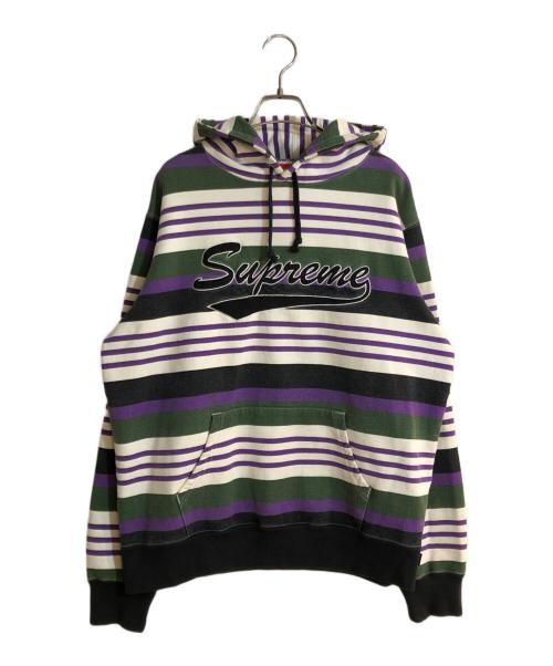 SUPREME（シュプリーム）Supreme (シュプリーム) 18SS STRIPED HOODED SWEATSHIRT/18SSストライプドフーディースウェットシャツ パープル サイズ:Mの古着・服飾アイテム
