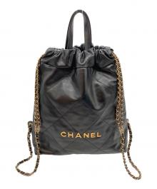 CHANEL（シャネル）の古着「シャネル22 シャイニーカーフスキン チェーンストラップバックパック」｜ブラック