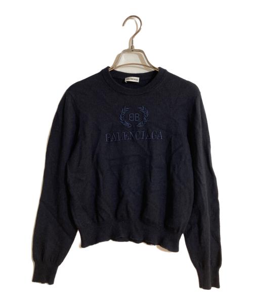 BALENCIAGA（バレンシアガ）BALENCIAGA (バレンシアガ) 刺繍ロゴクルーネックニット ネイビー サイズ:Sの古着・服飾アイテム