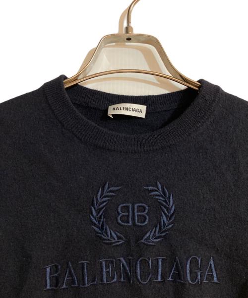 BALENCIAGA（バレンシアガ）BALENCIAGA (バレンシアガ) 刺繍ロゴクルーネックニット ネイビー サイズ:Sの古着・服飾アイテム