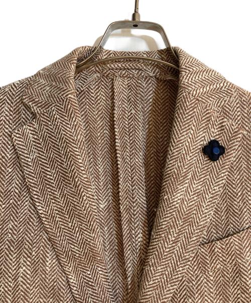 LARDINI（ラルディーニ）LARDINI (ラルディーニ) シルクネップヘリンボーンジャケット ブラウン×ホワイト サイズ:46の古着・服飾アイテム