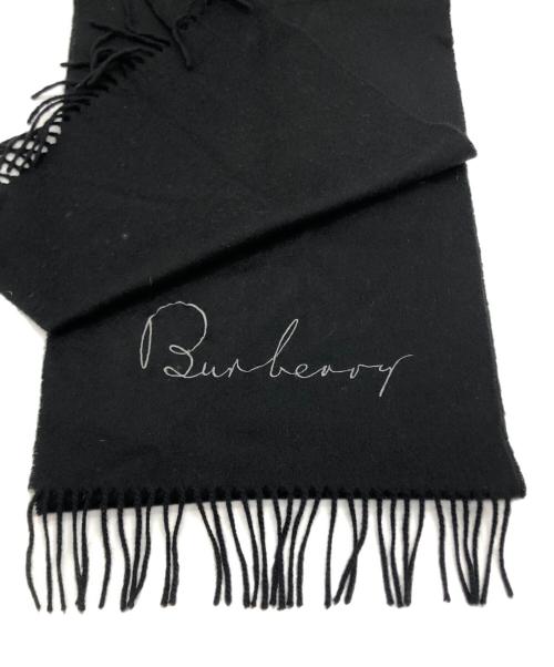BURBERRY LONDON（バーバリーロンドン）BURBERRY LONDON (バーバリーロンドン) 刺繍カシミアマフラー ブラックの古着・服飾アイテム