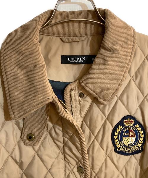 LAUREN RALPH LAUREN（ローレンラルフローレン）LAUREN RALPH LAUREN (ローレンラルフローレン) エンブレムキルティングジャケット ベージュ×イエロー サイズ:XXLの古着・服飾アイテム