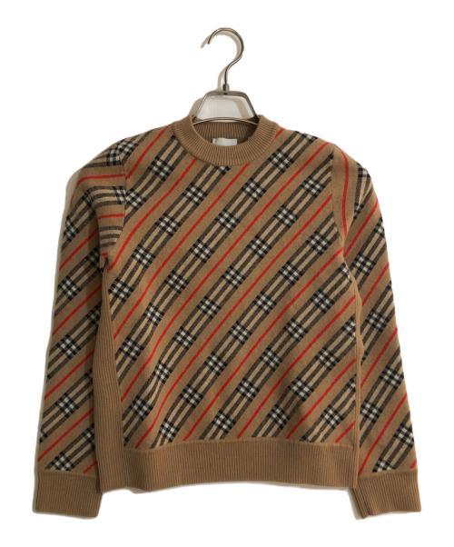 BURBERRY（バーバリー）BURBERRY (バーバリー) ノバチェッククルーネックニット ブラウン サイズ:XSの古着・服飾アイテム