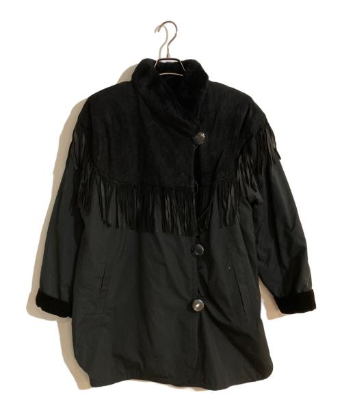 Yves Saint Laurent fourrures（イヴ・サンローラン・フルーレス）Yves Saint Laurent fourrures (イヴ・サンローラン・フルーレス) フリンジムートンオールドジャケット ブラック サイズ:Ｍの古着・服飾アイテム