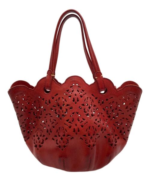 genten（ゲンテン）genten (ゲンテン) カットワークレザーハンドバッグ レッドの古着・服飾アイテム