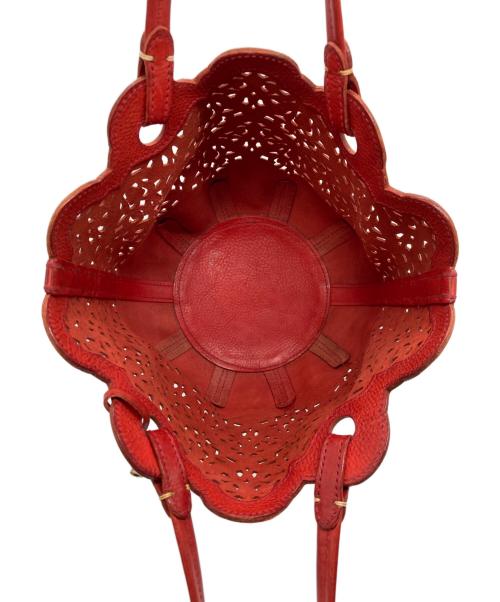 genten（ゲンテン）genten (ゲンテン) カットワークレザーハンドバッグ レッドの古着・服飾アイテム