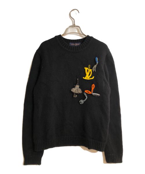 LOUIS VUITTON（ルイ ヴィトン）LOUIS VUITTON (ルイ ヴィトン) ビーズ装飾ウールニット ブラック サイズ:Mの古着・服飾アイテム