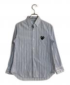 PLAY COMME des GARCONSプレイコムデギャルソン）の古着「ハートロゴストライプシャツ」｜スカイブルー