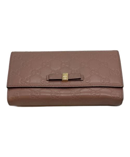 GUCCI（グッチ）GUCCI (グッチ) リボンフラップウォレット ピンクの古着・服飾アイテム
