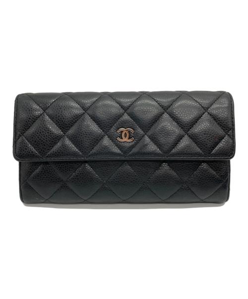 CHANEL（シャネル）CHANEL (シャネル) 二つ折り長財布 ブラックの古着・服飾アイテム