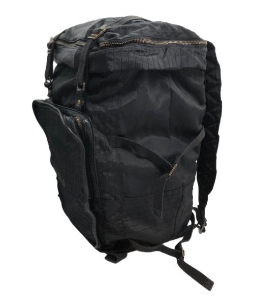 DIESEL（ディーゼル）DIESEL (ディーゼル) アーカイブメタルロゴレザーコンビリュック ブラックの古着・服飾アイテム