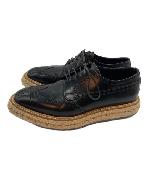PRADA（プラダ）PRADA (プラダ) エスパドリーユウィングチップシューズ ブラック サイズ:5 1/2（推定24.5cm）の古着・服飾アイテム