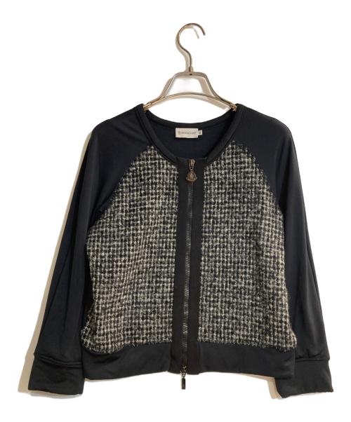 MONCLER（モンクレール）MONCLER (モンクレール) モヘアアルパカブレンドツイードロゴジップカーディガン ブラック サイズ:XSの古着・服飾アイテム