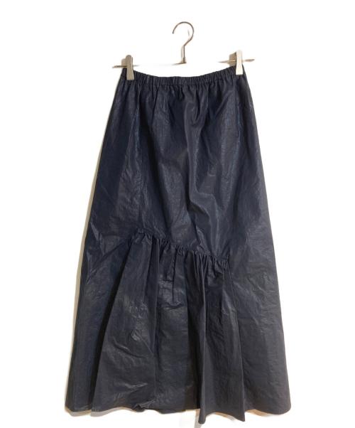 MACPHEE（マカフィー）MACPHEE (マカフィー) コーティングコットン アシンメトリーギャザースカート ネイビー サイズ:34 未使用品の古着・服飾アイテム