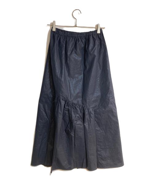 MACPHEE（マカフィー）MACPHEE (マカフィー) コーティングコットン アシンメトリーギャザースカート ネイビー サイズ:34 未使用品の古着・服飾アイテム