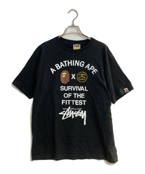 A BATHING APE（アベイシングエイプ）A BATHING APE (アベイシングエイプ) stussy (ステューシー) コラボロゴプリントTシャツ ブラック サイズ:Lの古着・服飾アイテム