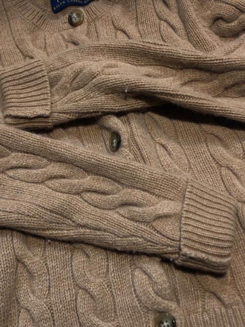 POLO RALPH LAUREN（ポロ・ラルフローレン）POLO RALPH LAUREN (ポロ・ラルフローレン) カシミヤ混ケーブルニットカーディガン ブラウン サイズ:XSの古着・服飾アイテム