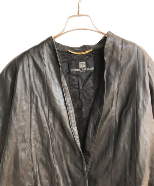 PIERRE BALMAIN（ピエール バルマン）PIERRE BALMAIN (ピエール バルマン) オールドノーカラーレザーコート ブラック サイズ:不明の古着・服飾アイテム