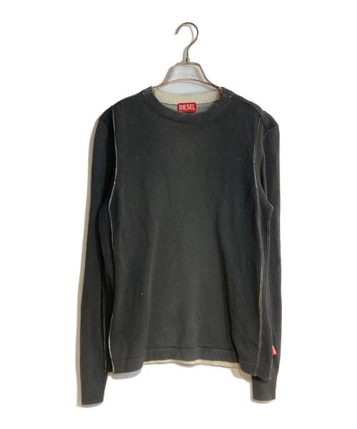 DIESEL（ディーゼル）DIESEL (ディーゼル) K-DENIM-ROUND コーティングクルーネックニット グレー サイズ:Mの古着・服飾アイテム
