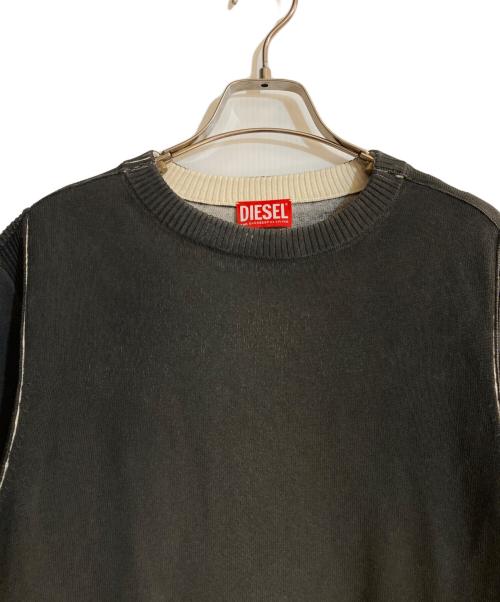 DIESEL（ディーゼル）DIESEL (ディーゼル) K-DENIM-ROUND コーティングクルーネックニット グレー サイズ:Mの古着・服飾アイテム