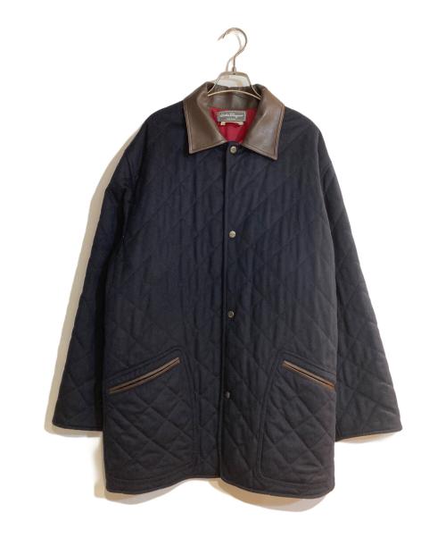 Salvatore Ferragamo（サルヴァトーレ フェラガモ）Salvatore Ferragamo (サルヴァトーレ フェラガモ) カシミヤ混襟レザーキルティングジャケット ブラック サイズ:Ｌの古着・服飾アイテム