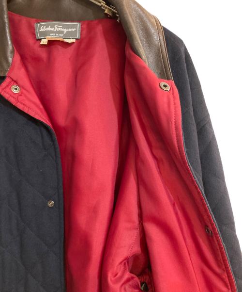 Salvatore Ferragamo（サルヴァトーレ フェラガモ）Salvatore Ferragamo (サルヴァトーレ フェラガモ) カシミヤ混襟レザーキルティングジャケット ブラック サイズ:Ｌの古着・服飾アイテム