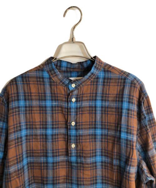 GUY ROVER（ギローバー）GUY ROVER (ギローバー) Brilla per il gusto (ブリッラ ペル イルグースト) リネンコットン チェック プルオーバー バンドカラーシャツ ブラウン サイズ:不明の古着・服飾アイテム
